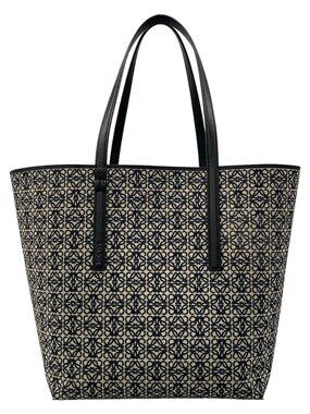 LOEWE Anagram - Light gray Dark Navy Black Jacquard Leather Tote Bag